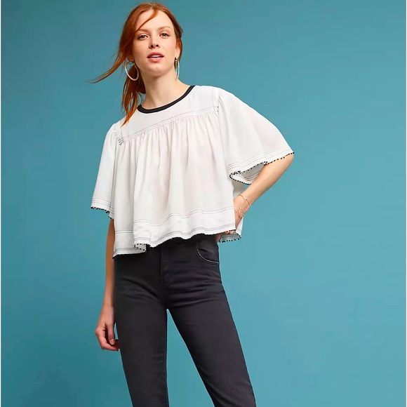 Anthro Eri + Ali Beaded Hem Babydoll Swing Blouse Top - Picture 3 of 13